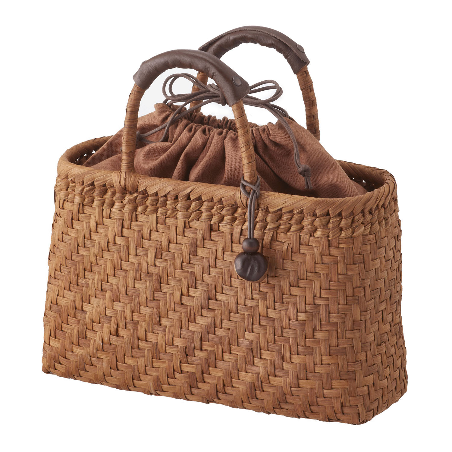 やまぶどう籠 横長・柿渋巾着・栃の実根付・ハンドルカバー付