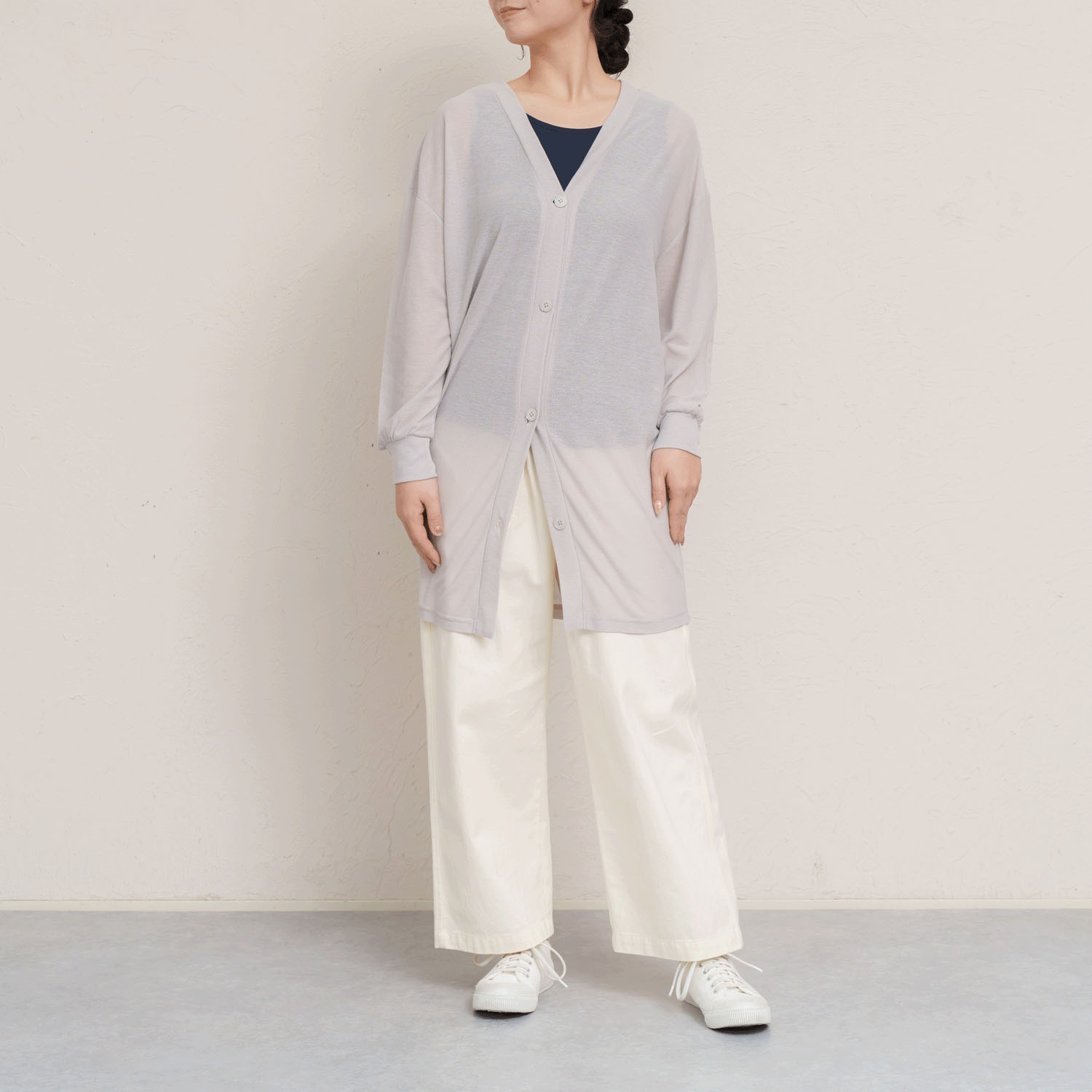 UV梨地チュニック丈カーディガン - 画像3