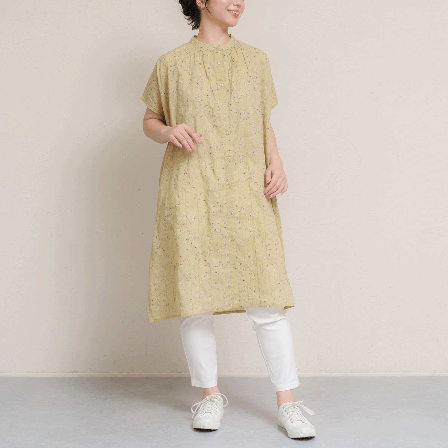 コットンボイルフロントタック前開きワンピース