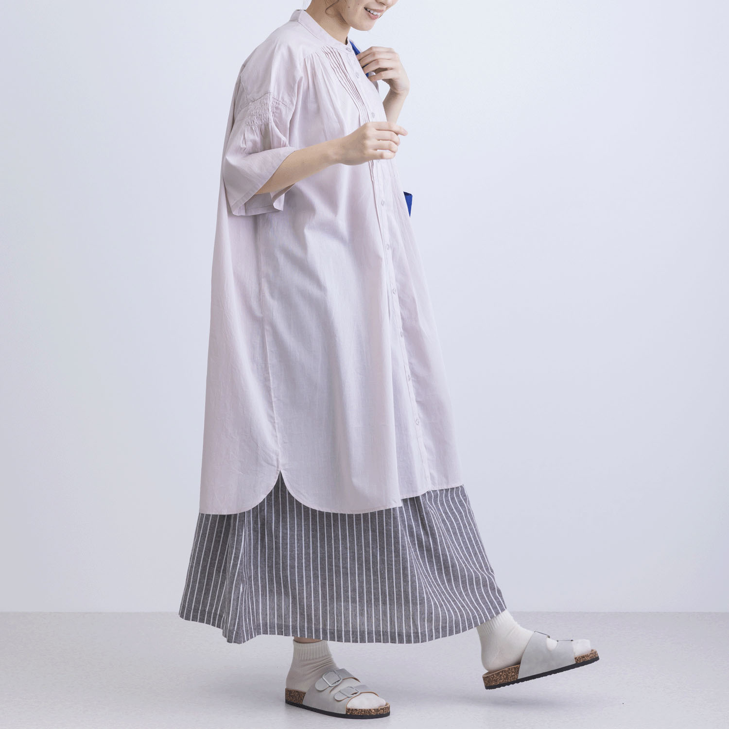 フロントタック5分袖前開きワンピース - 画像3