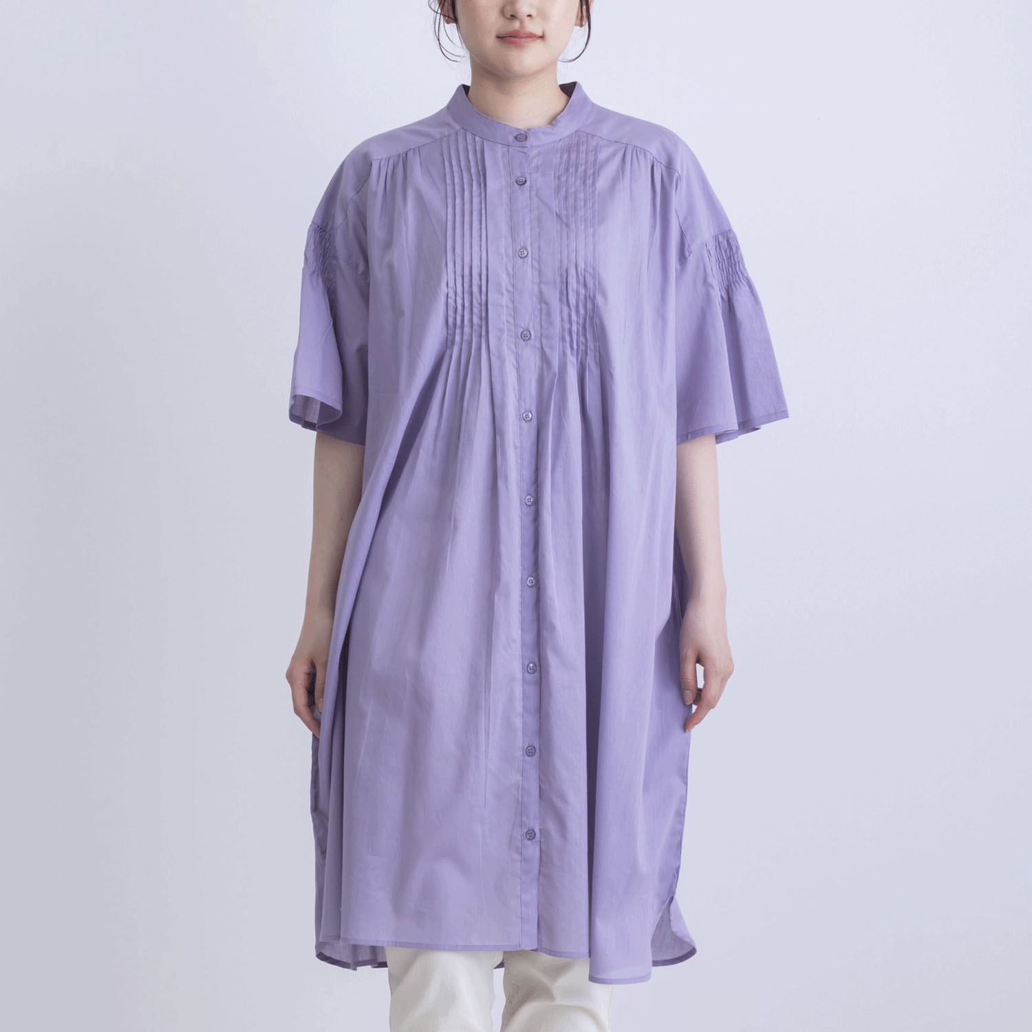 フロントタック5分袖前開きワンピース