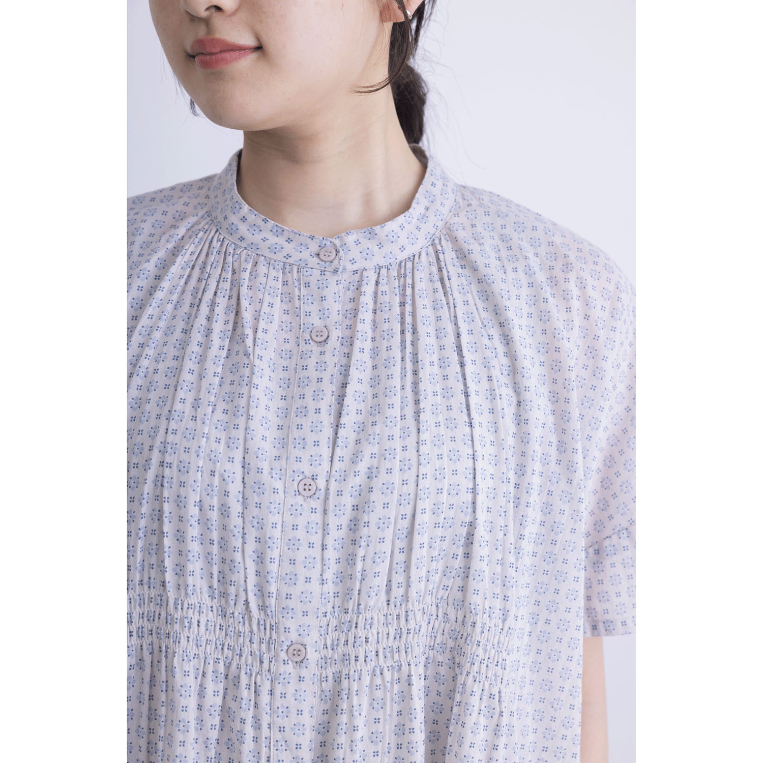 フロントシャーリング5分袖プリントワンピース - 画像5