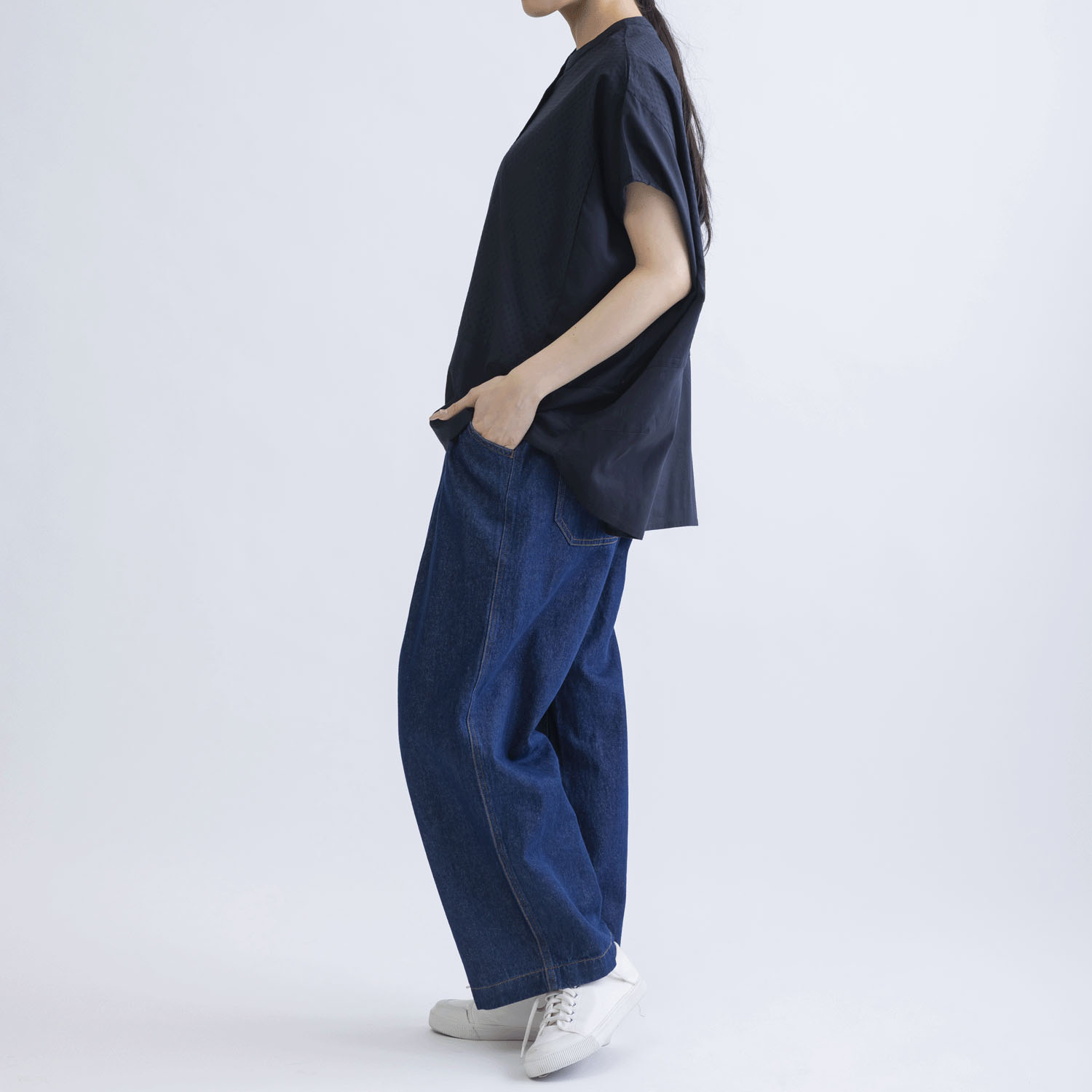 コットンドビーx無地半袖コクーンブラウス - 画像8