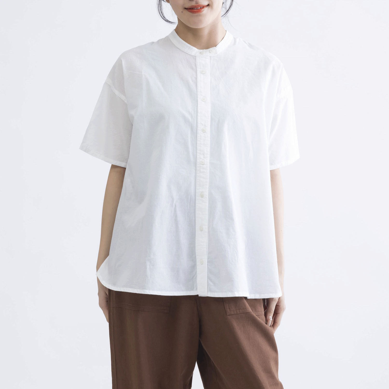 無地チュニック丈前開き5分袖ブラウス - 画像7