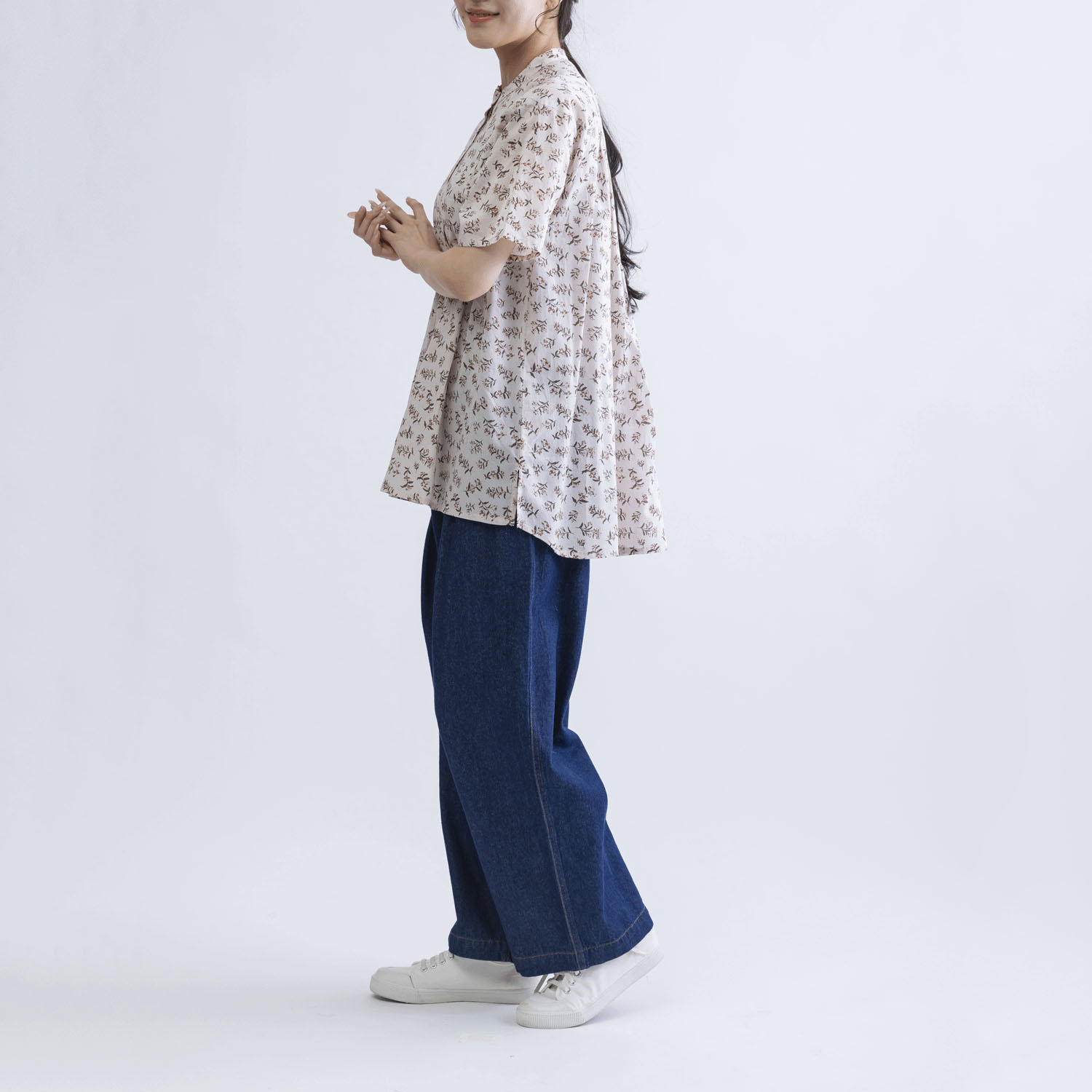 花柄フロントタック5分袖前開きブラウス - 画像8