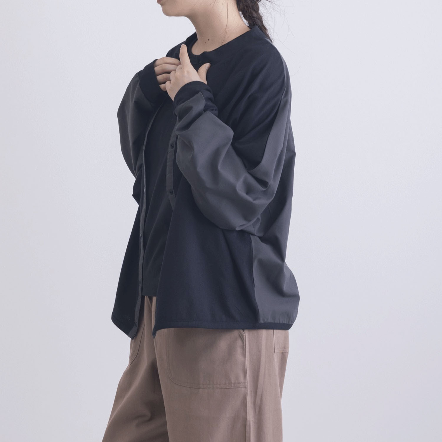 T／Cピーチ起毛布帛使いカーディガン - 画像8