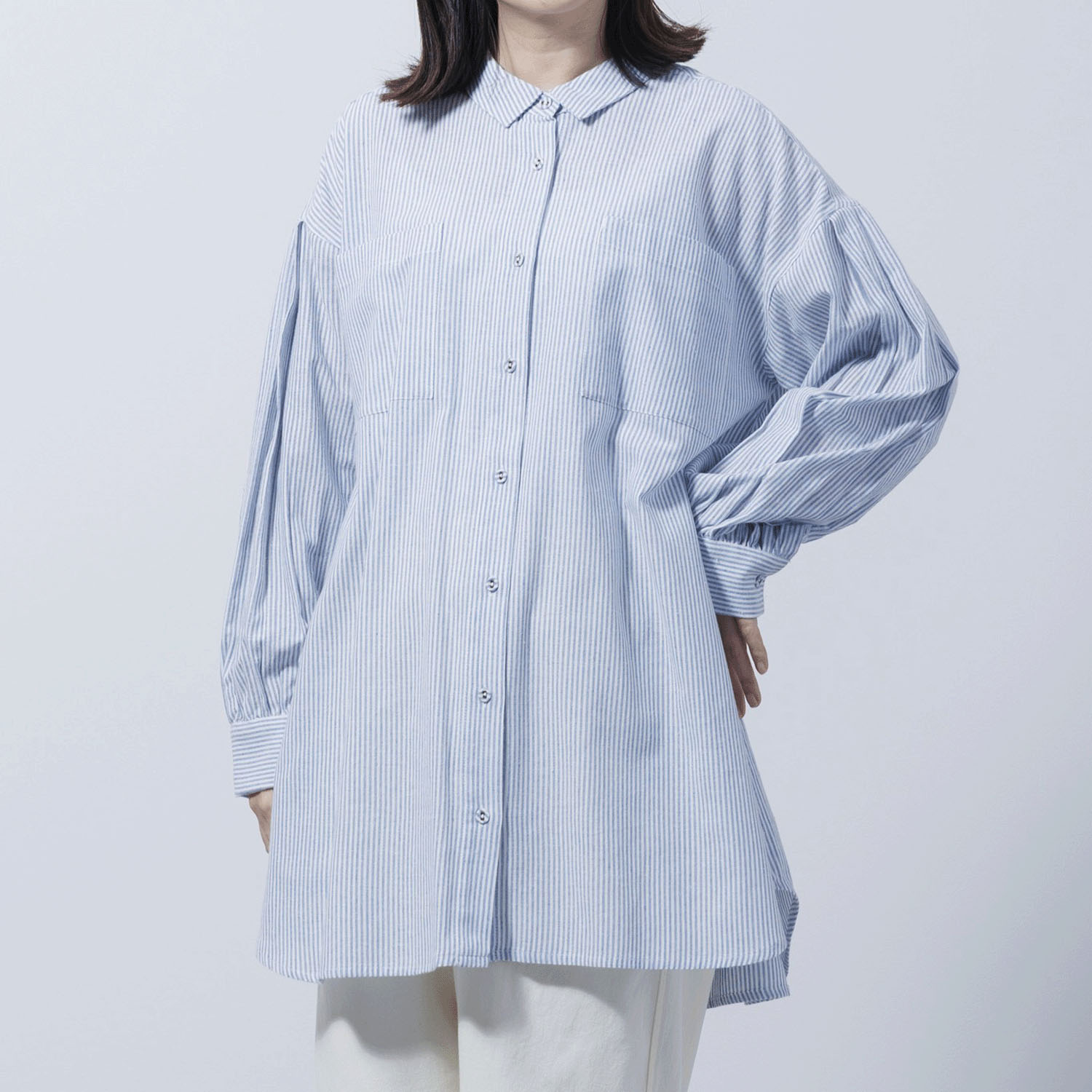 チェック＆ストライプチュニックシャツワンピース - 画像7