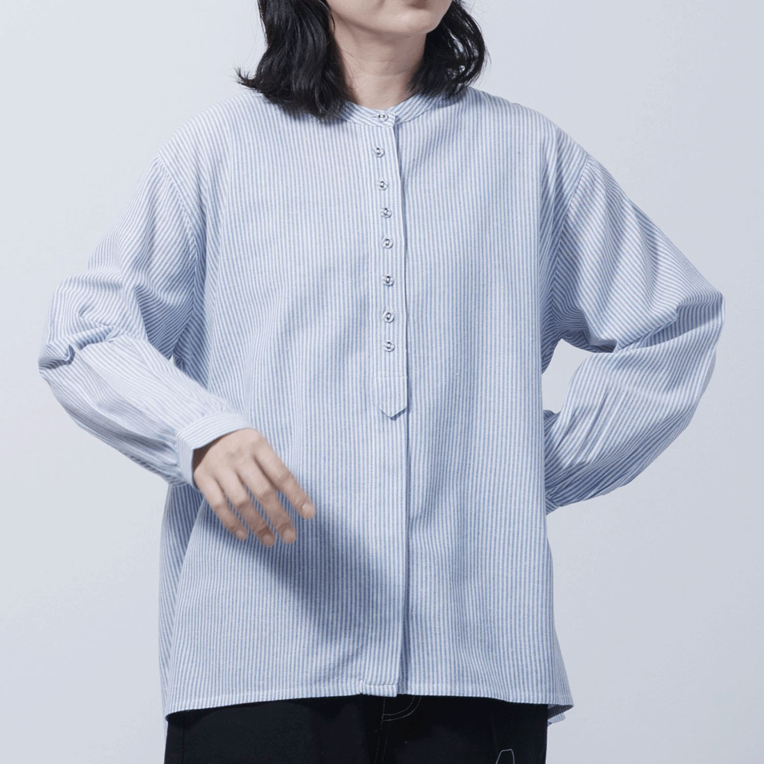 ストライプ柄前開きブラウス - 画像16