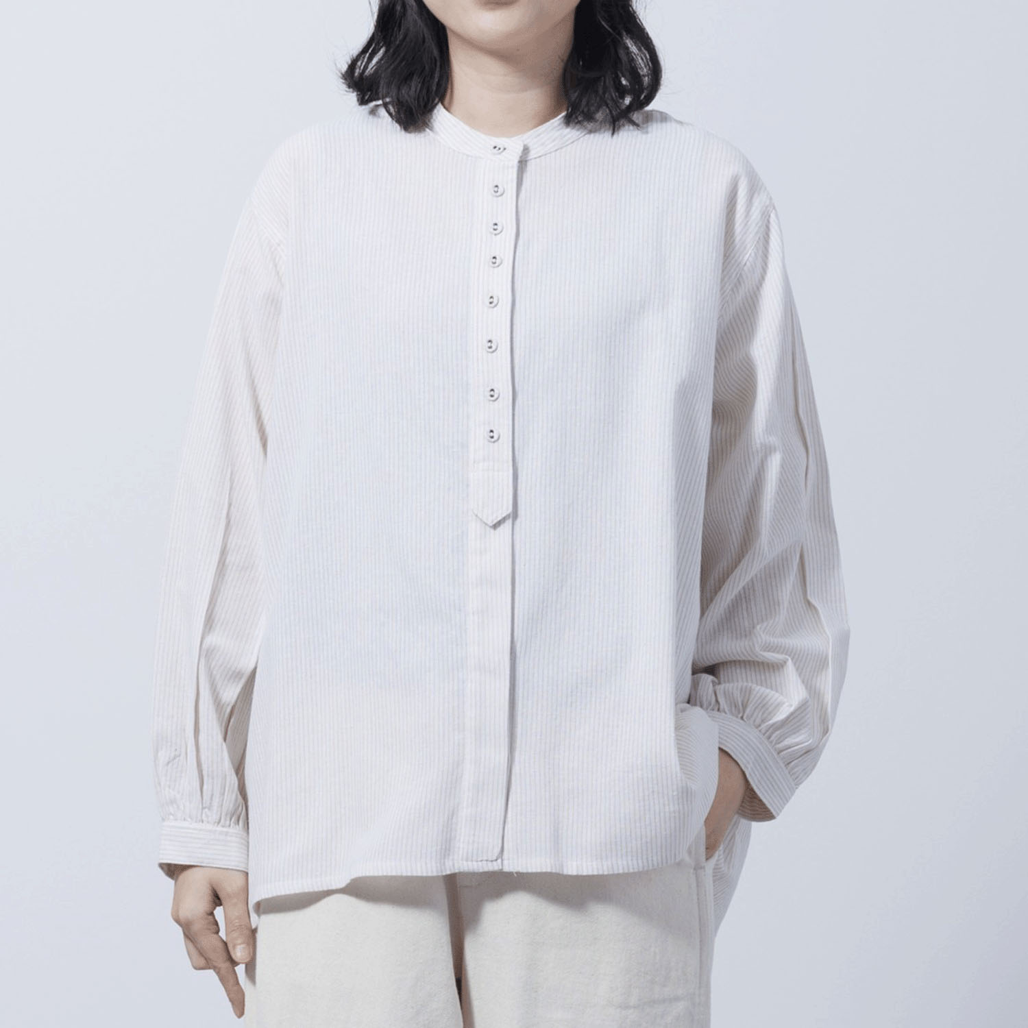 ストライプ柄前開きブラウス - 画像7