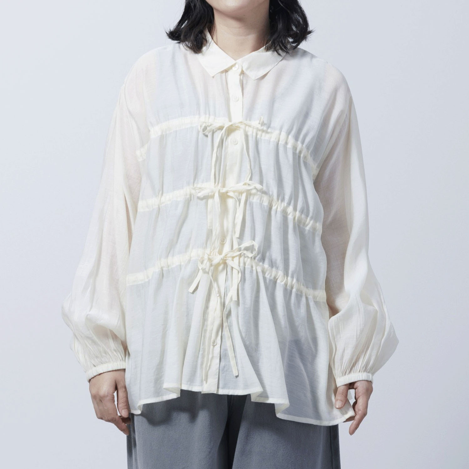 ドロストリボンシャツブラウス - 画像7
