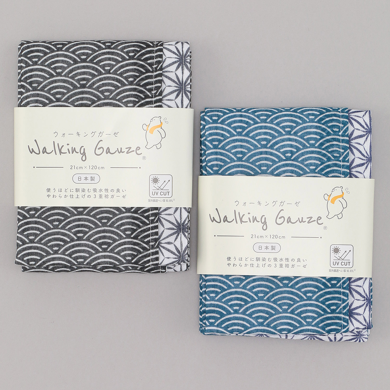 ウォーキングガーゼ UV加工  青海波