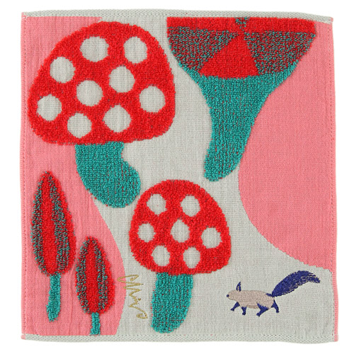 moritaMiW タオルハンカチ リスと可愛い茸