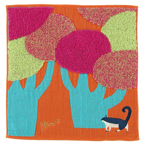 moritaMiW タオルハンカチ ネコと大きな街路樹