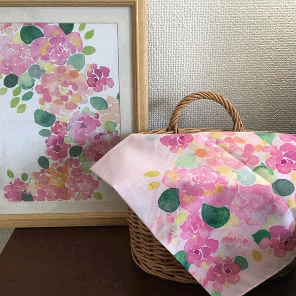 miyaco スカーフにもなる水彩画 ハンカチ ROSE - 画像4