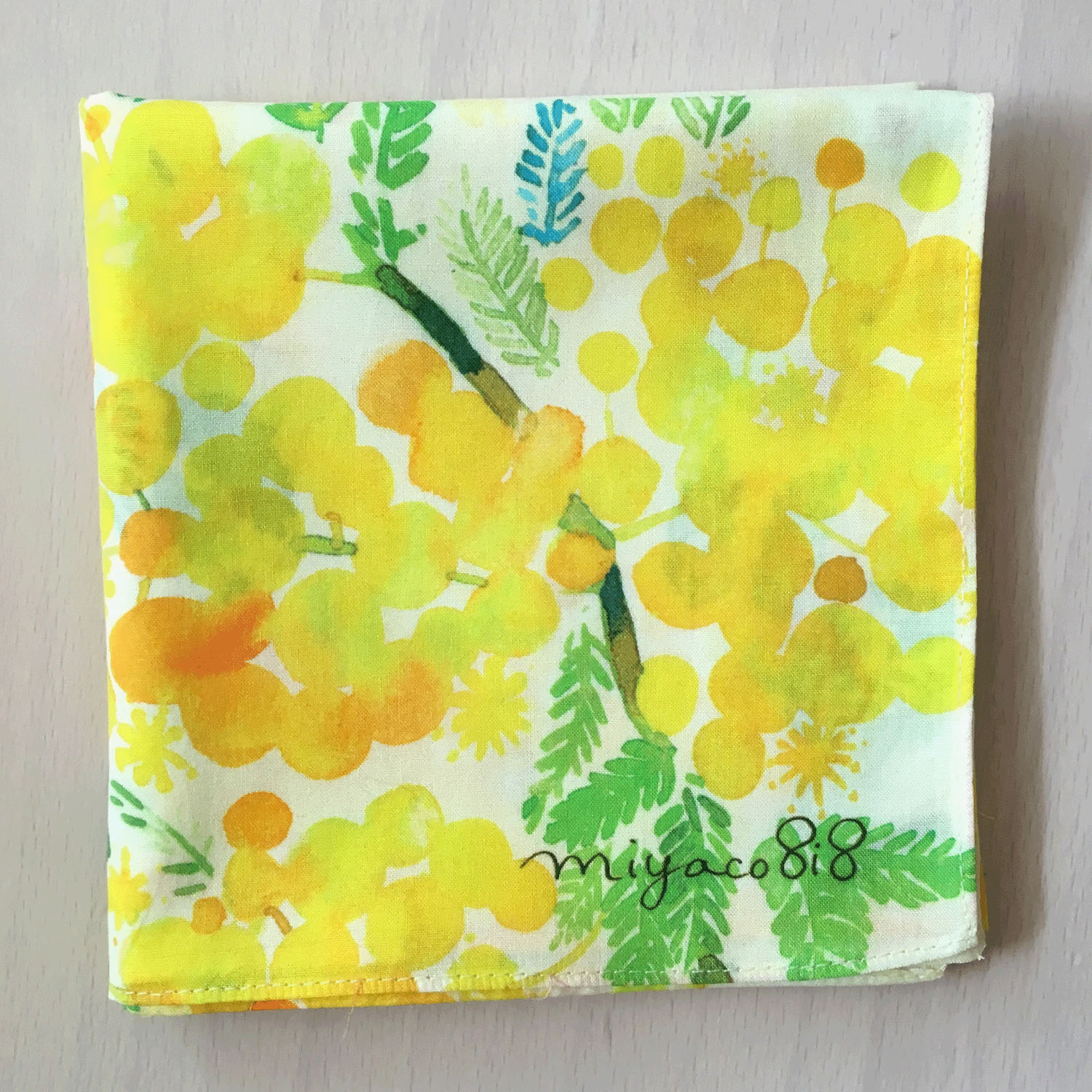 miyaco スカーフにもなるハンカチ ミモザ