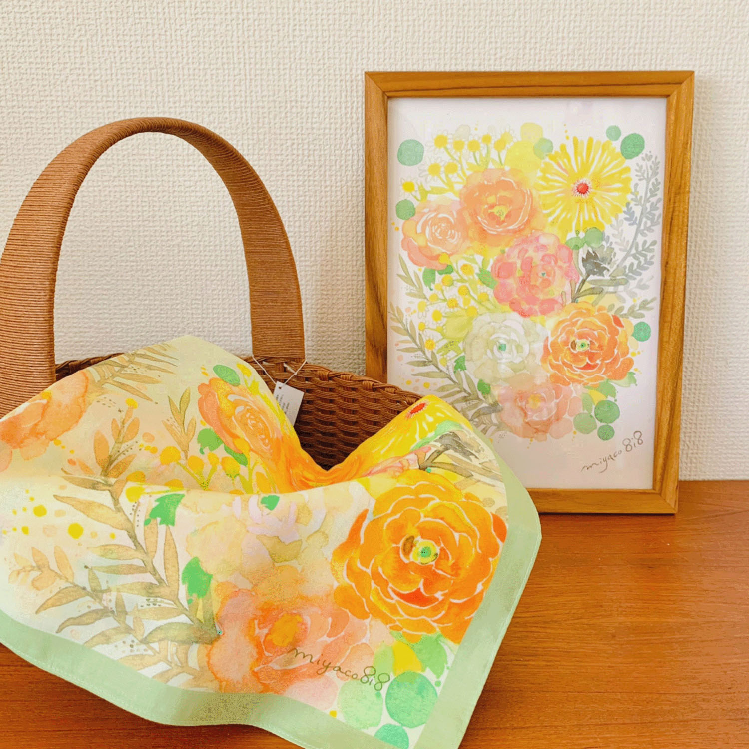 miyaco スカーフにもなる水彩画 ハンカチ ラナンキュラ - 画像5