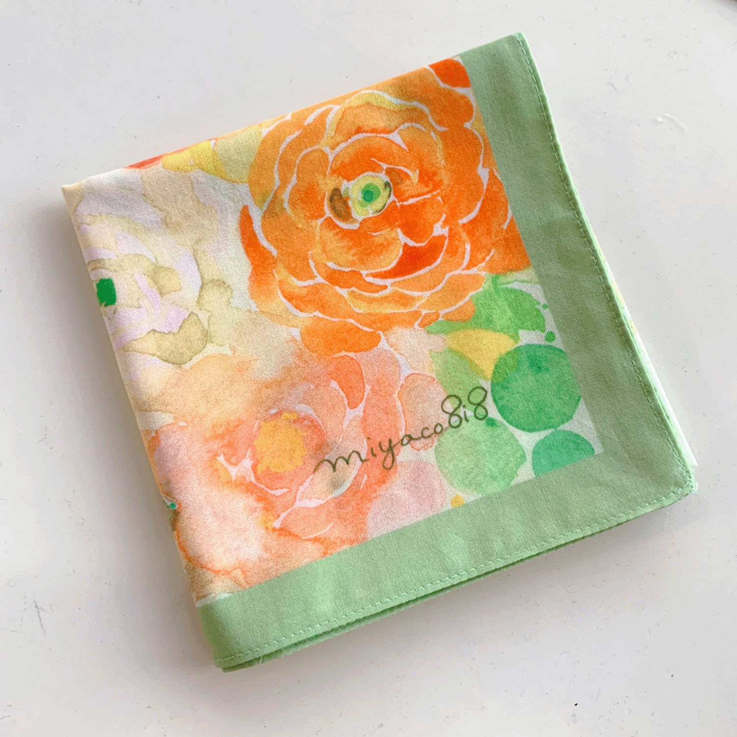 miyaco スカーフにもなる水彩画 ハンカチ ラナンキュラ