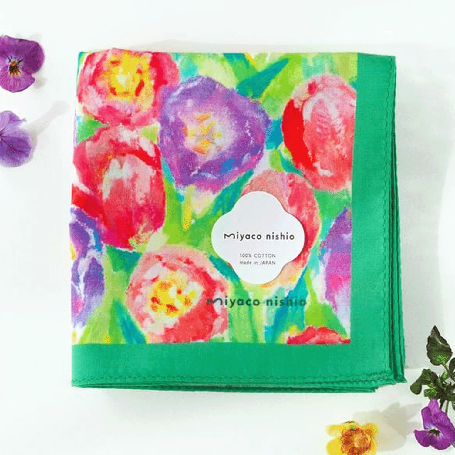 miyaco スカーフにもなる水彩画 ハンカチ pastel tulip