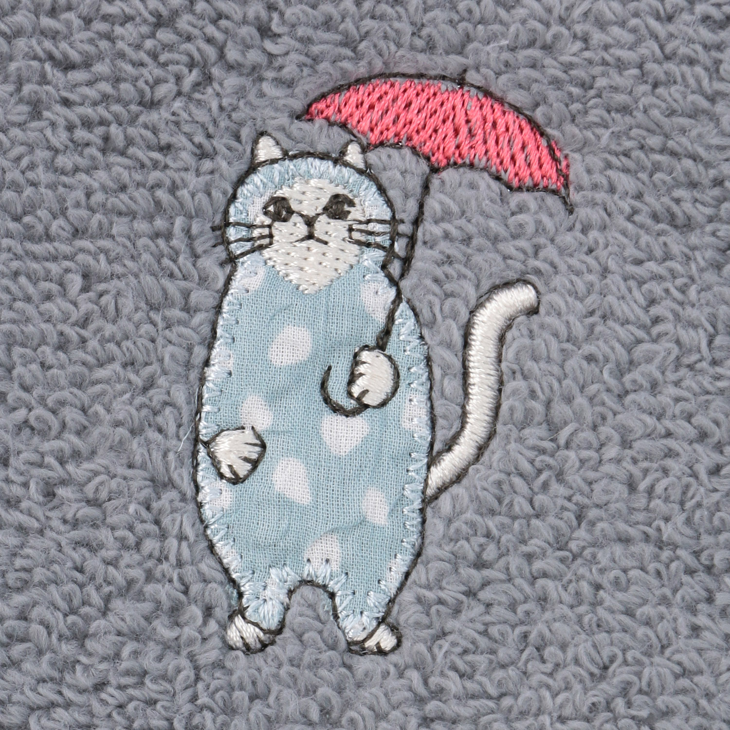 日曜日のネコ 無撚糸パイルアップリケ刺繍ハンカチ - 画像3