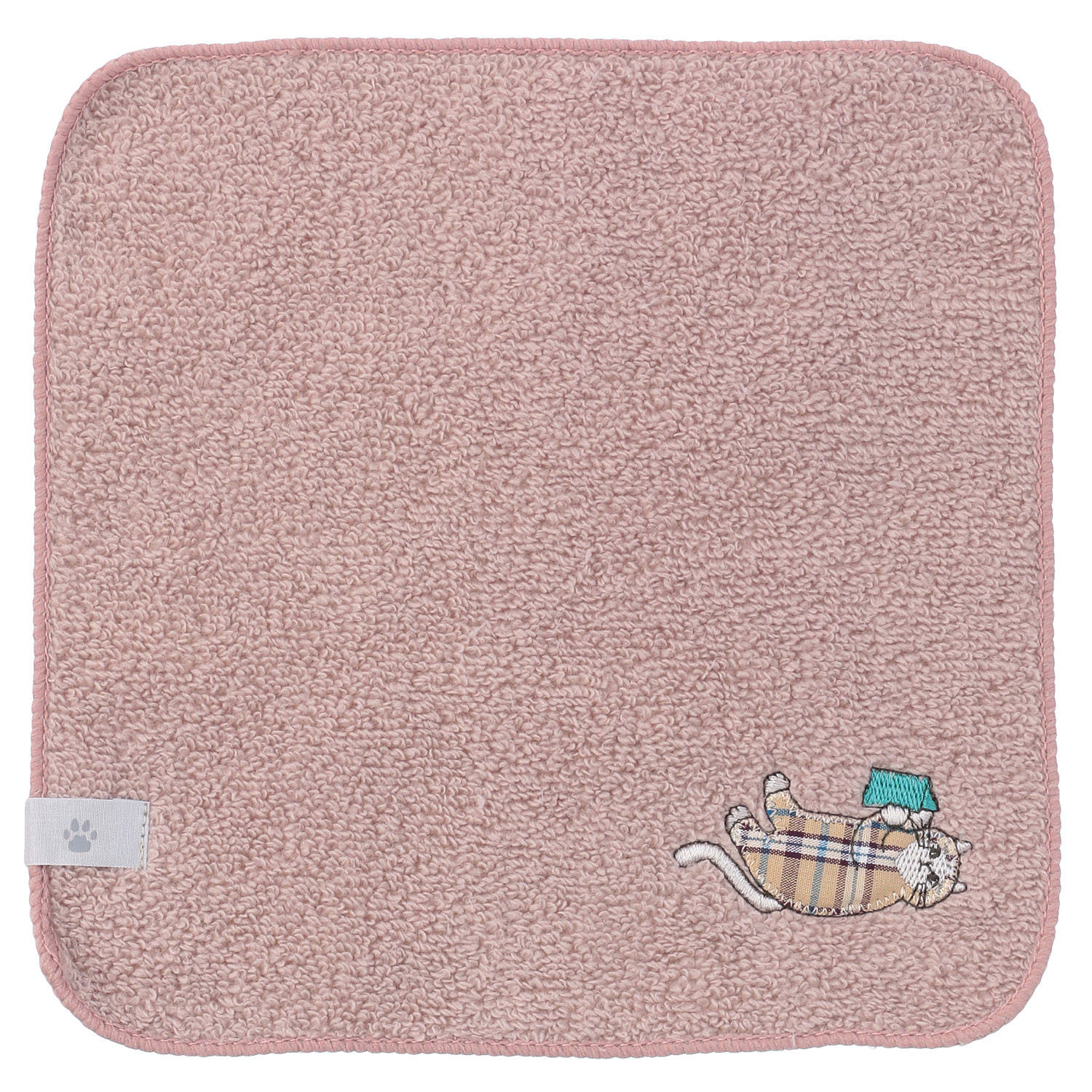 日曜日のネコ 無撚糸パイルアップリケ刺繍ハンカチ - 画像4