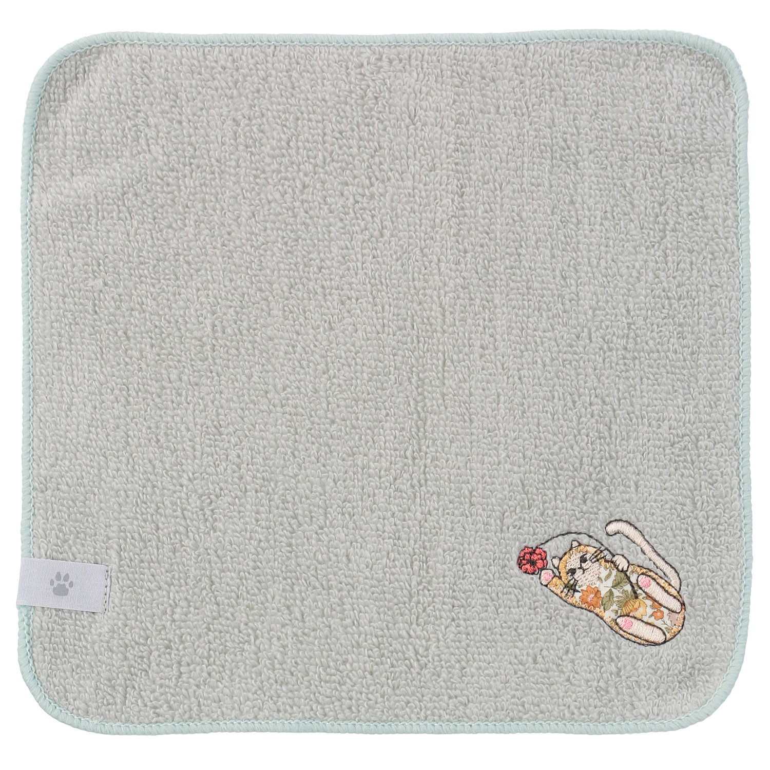 日曜日のネコ 無撚糸パイルアップリケ刺繍ハンカチ - 画像6