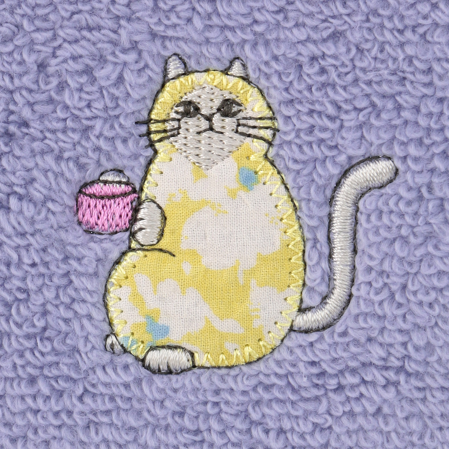 日曜日のネコ 無撚糸パイルアップリケ刺繍ハンカチ - 画像9