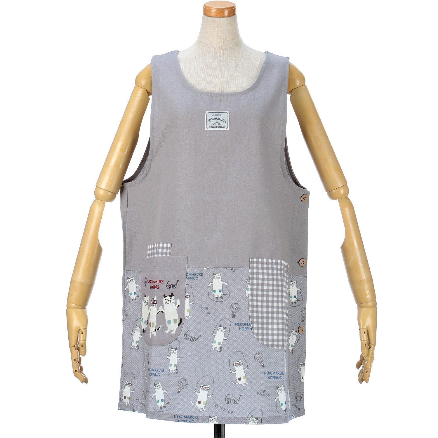 ねこまるけ 脇ボタンあきエプロン - 画像2