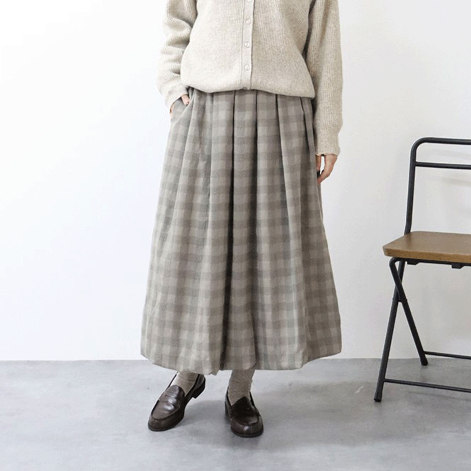 cloudnine ノンノ ドビーチェック無地8分丈バルーンスカート