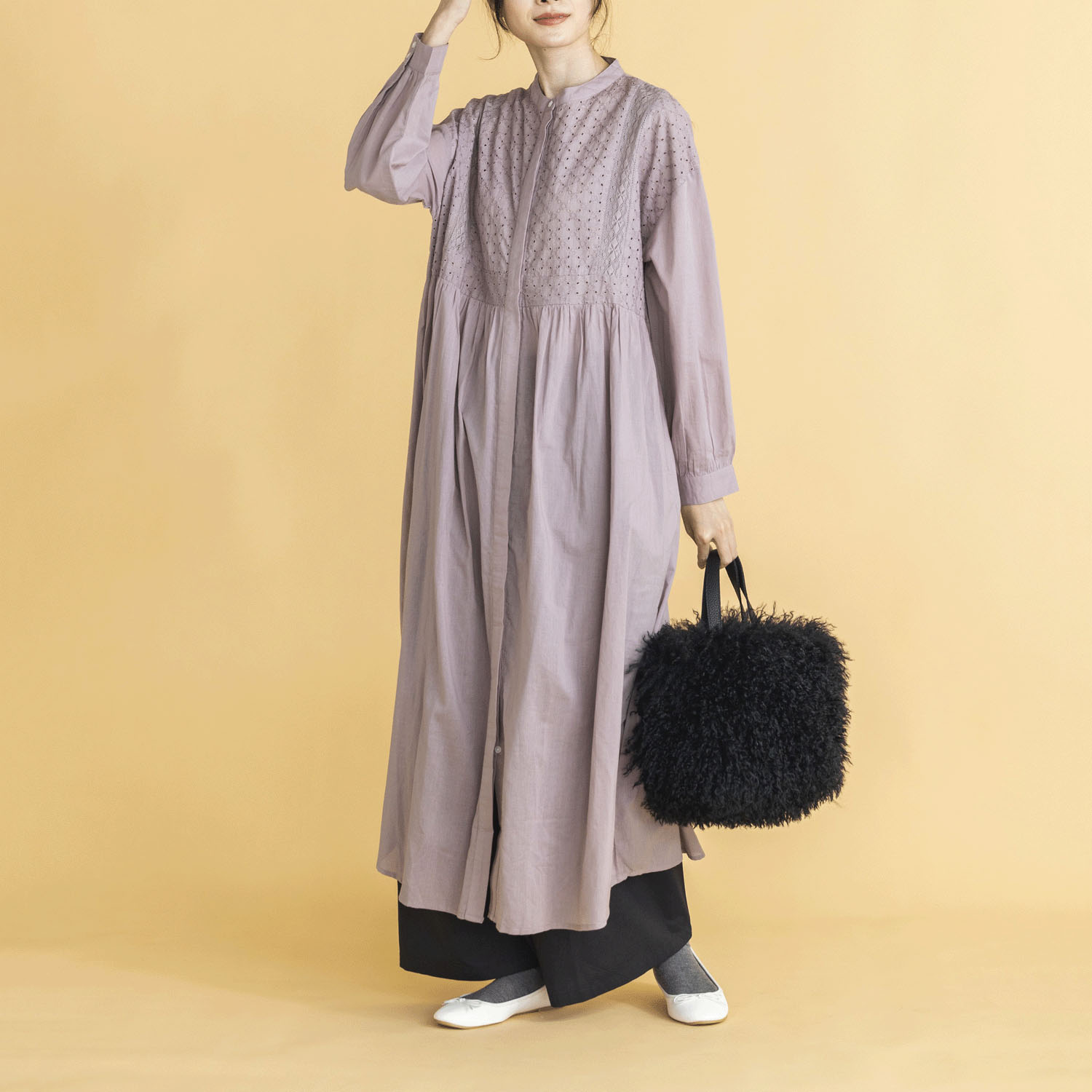 【ETONET限定】オーブ 刺繍切替長袖ワンピース