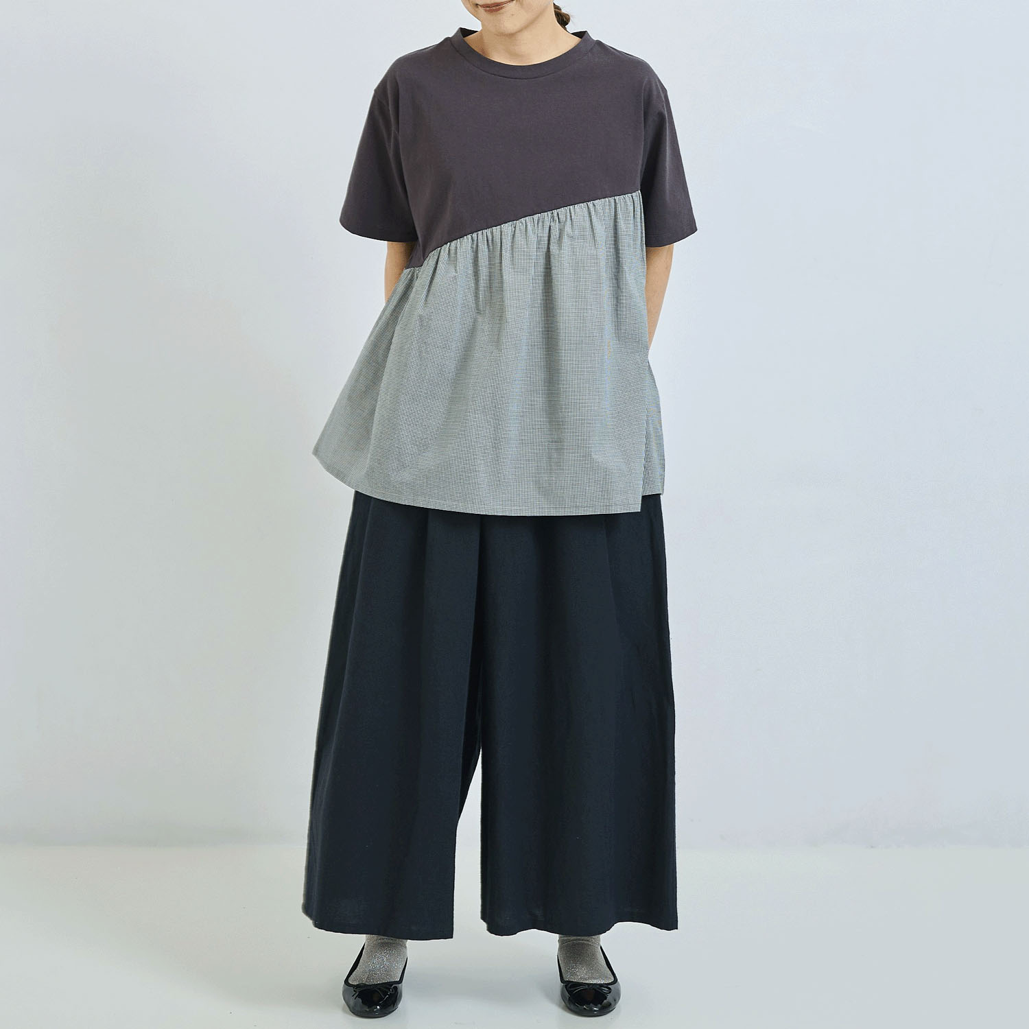 ノンノ コットン天竺無地＋コットン布帛柄チュニック - 画像4