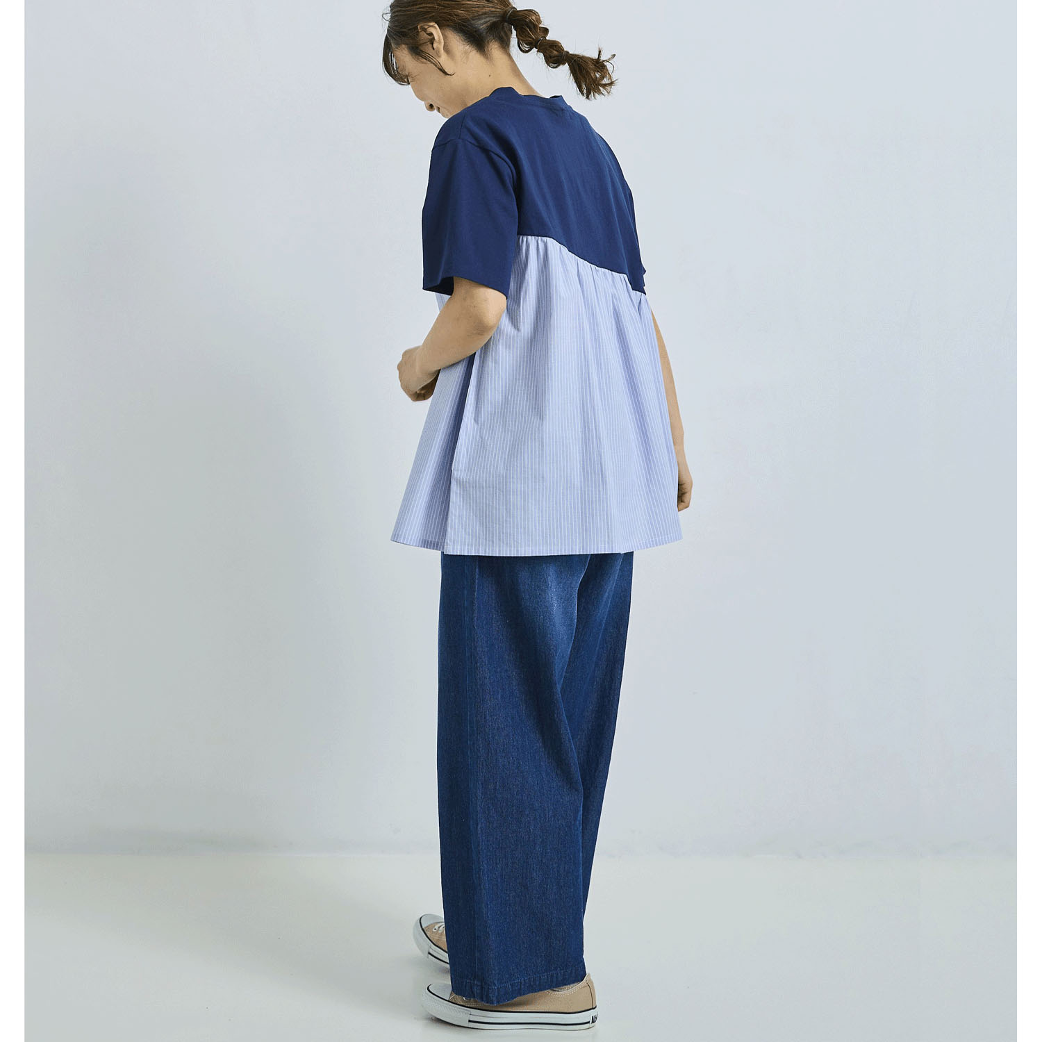 ノンノ コットン天竺無地＋コットン布帛柄チュニック - 画像9