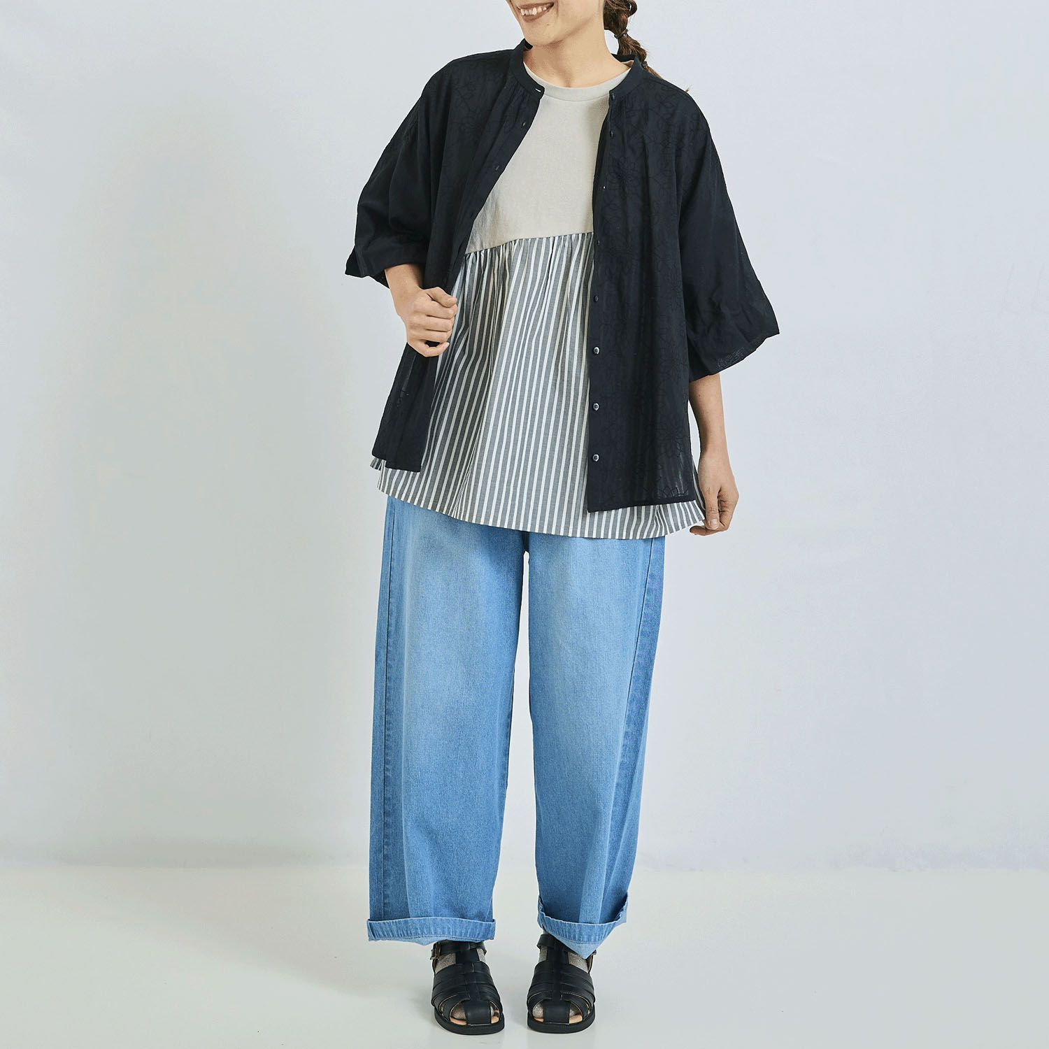 ノンノ コットン天竺無地＋コットン布帛柄チュニック