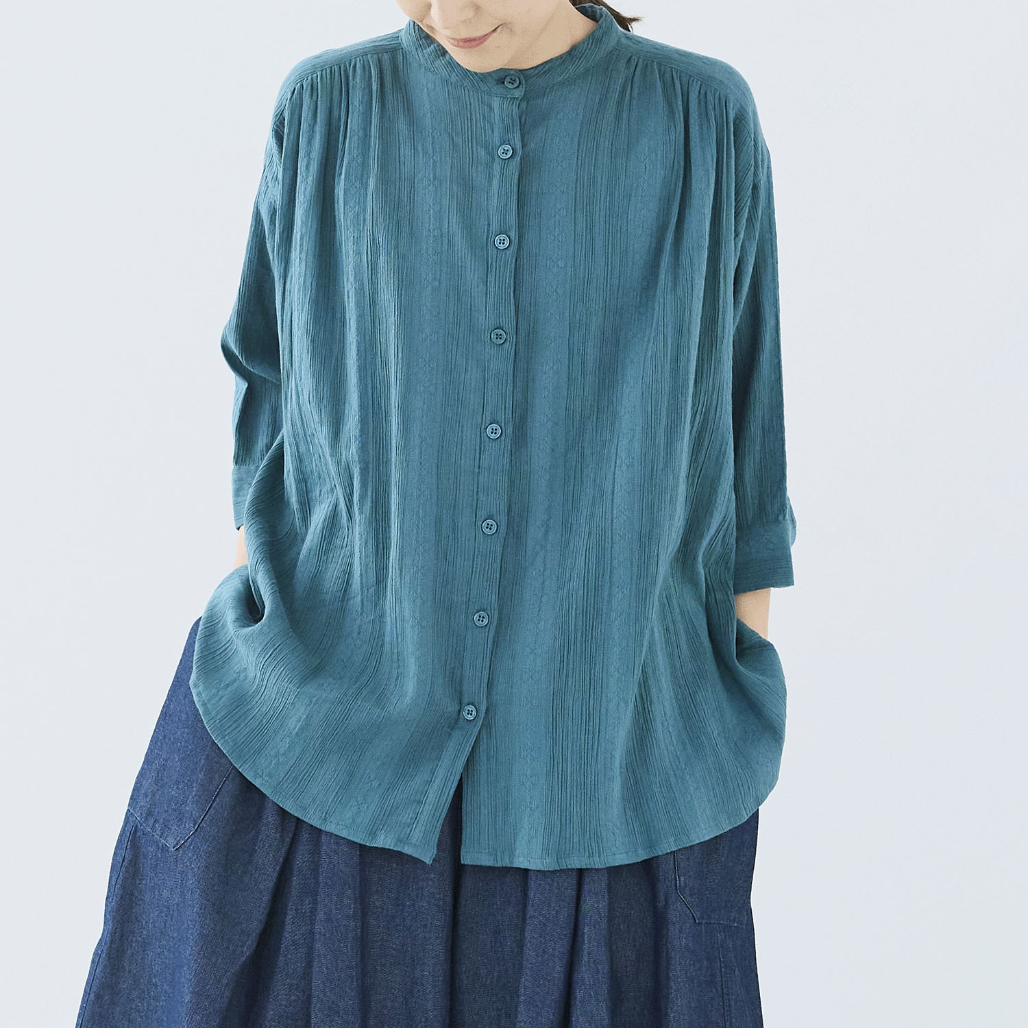 ノンノ ブラウス コットンクレープフラワーモチーフジャガード無地 - 画像9