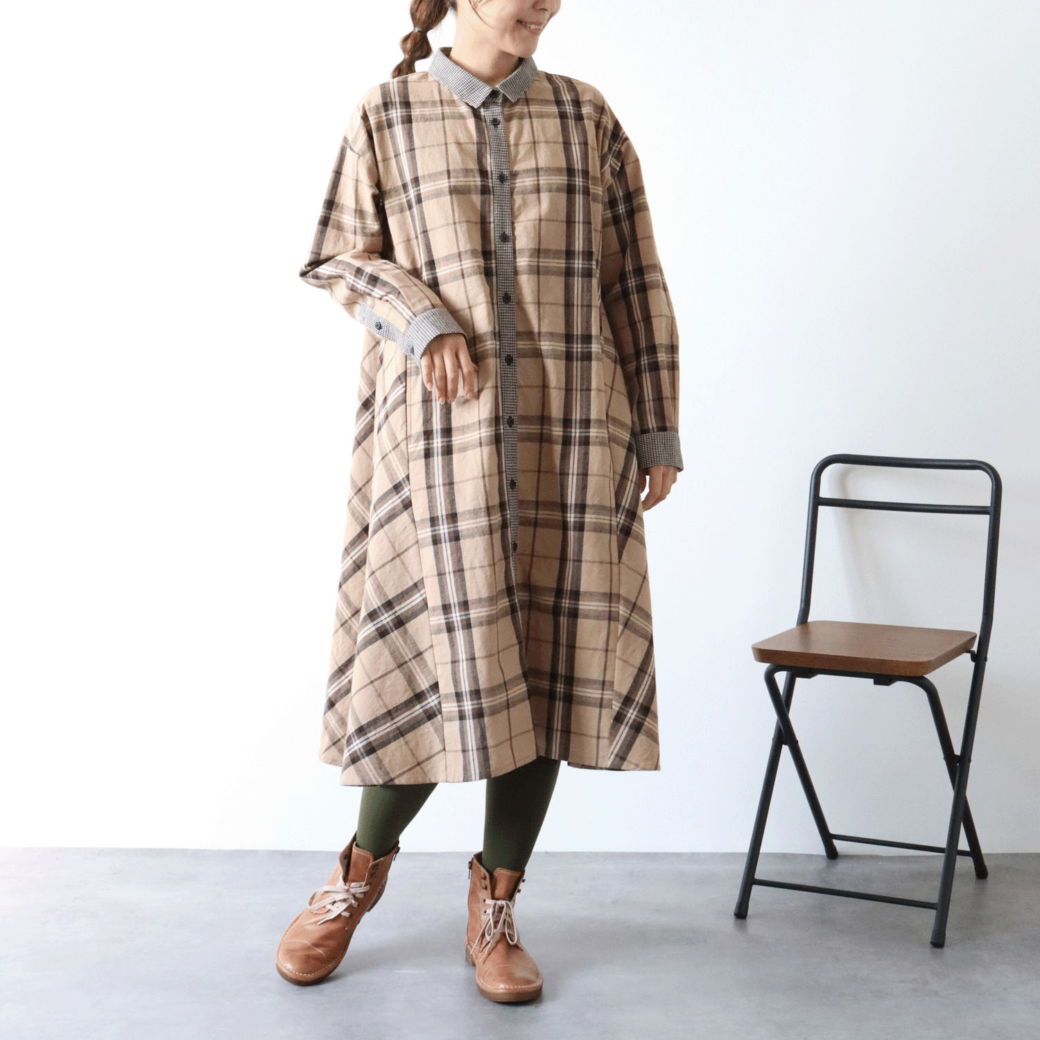 cloudnine ノンノ  綿麻フランネルチェック柄アソートワンピース - 画像2