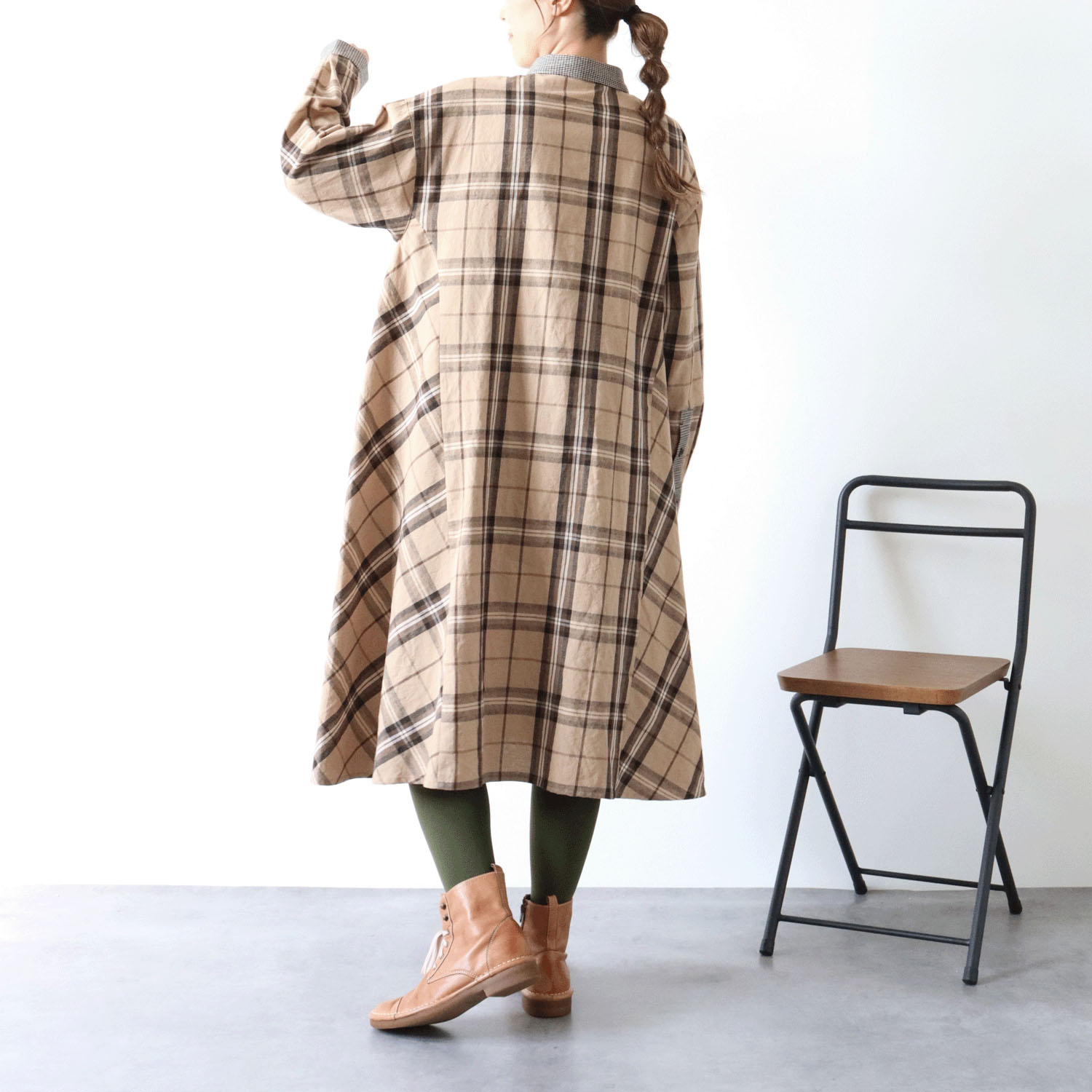 cloudnine ノンノ  綿麻フランネルチェック柄アソートワンピース - 画像3