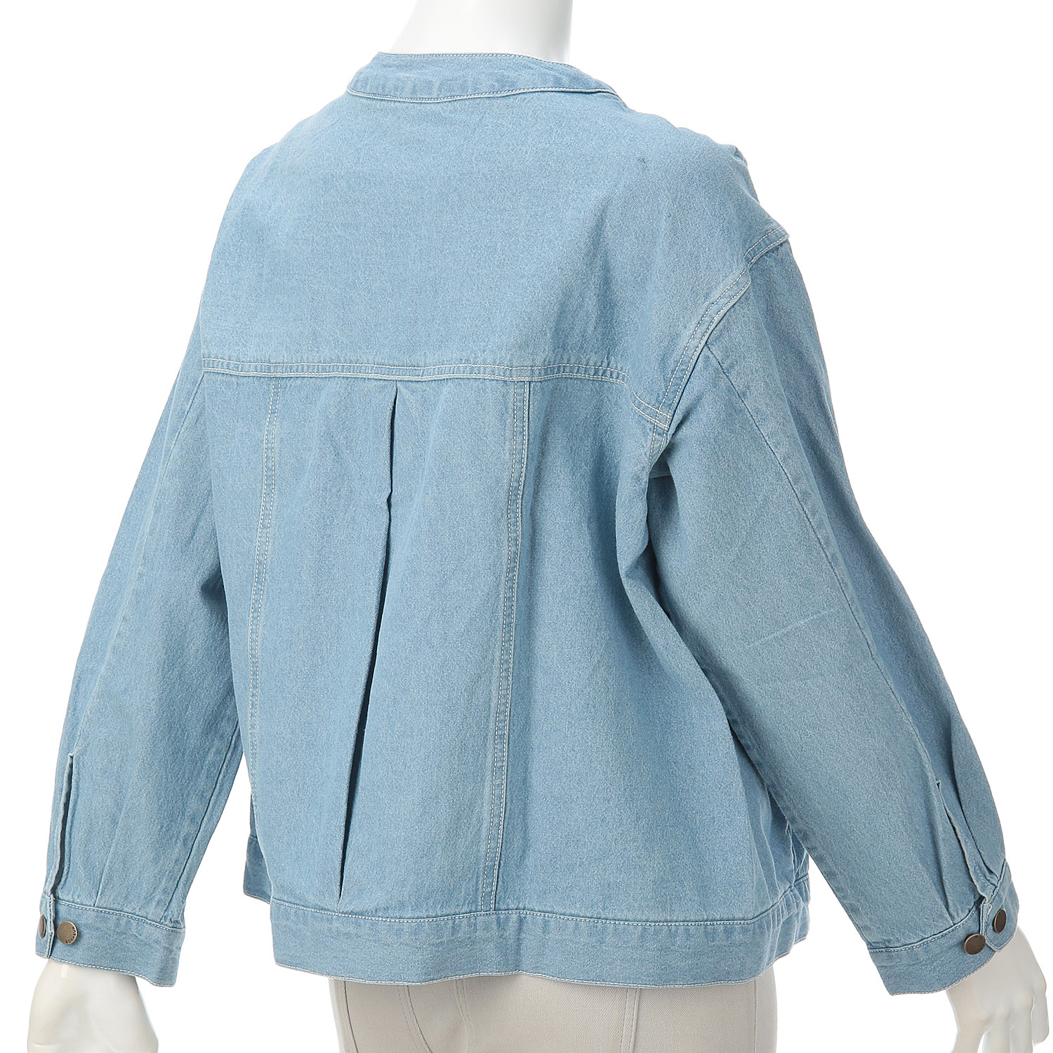 オーブ m．n コットンデニムノーカラージャケット - 画像3