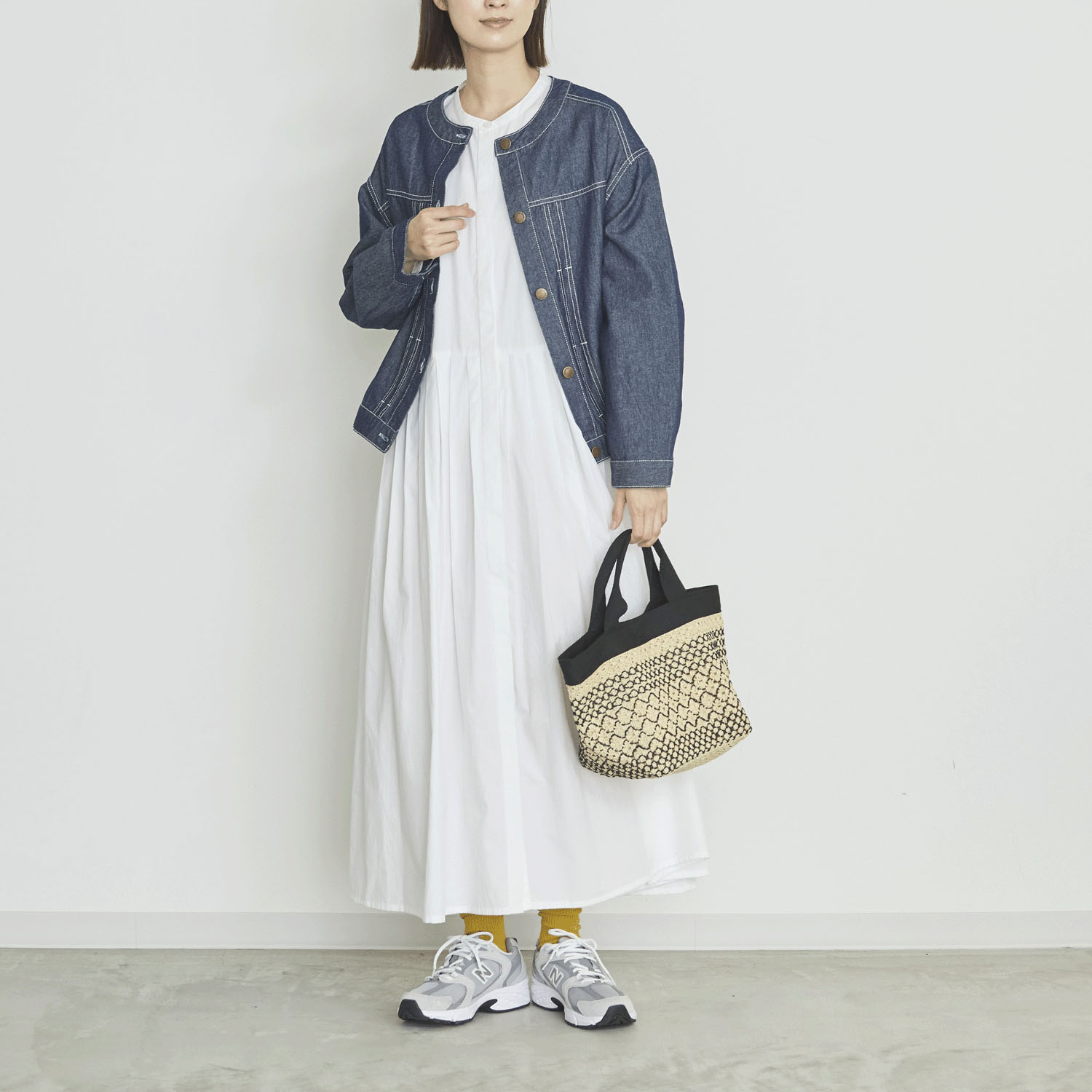 オーブ m．n コットンデニムノーカラージャケット - 画像6