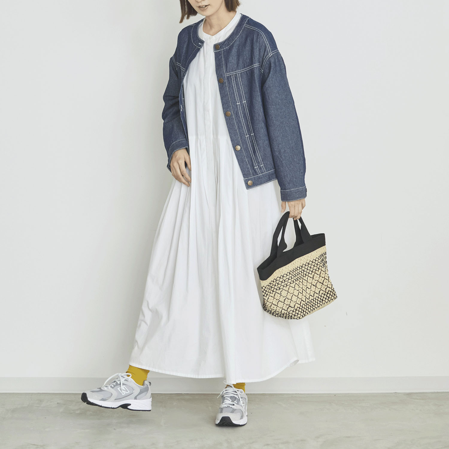 オーブ m．n コットンデニムノーカラージャケット - 画像7