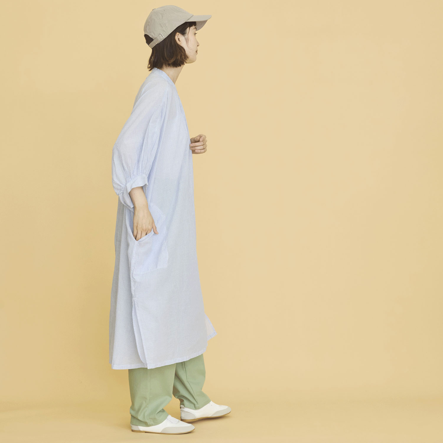 オーブ m．n 先染めストライプボイルワイドワンピース - 画像7