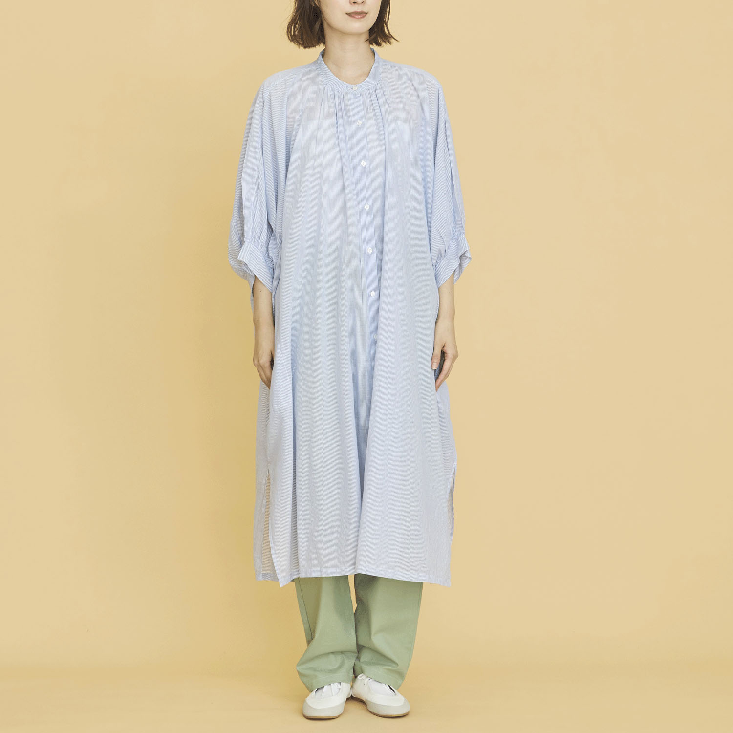 オーブ m．n 先染めストライプボイルワイドワンピース - 画像9