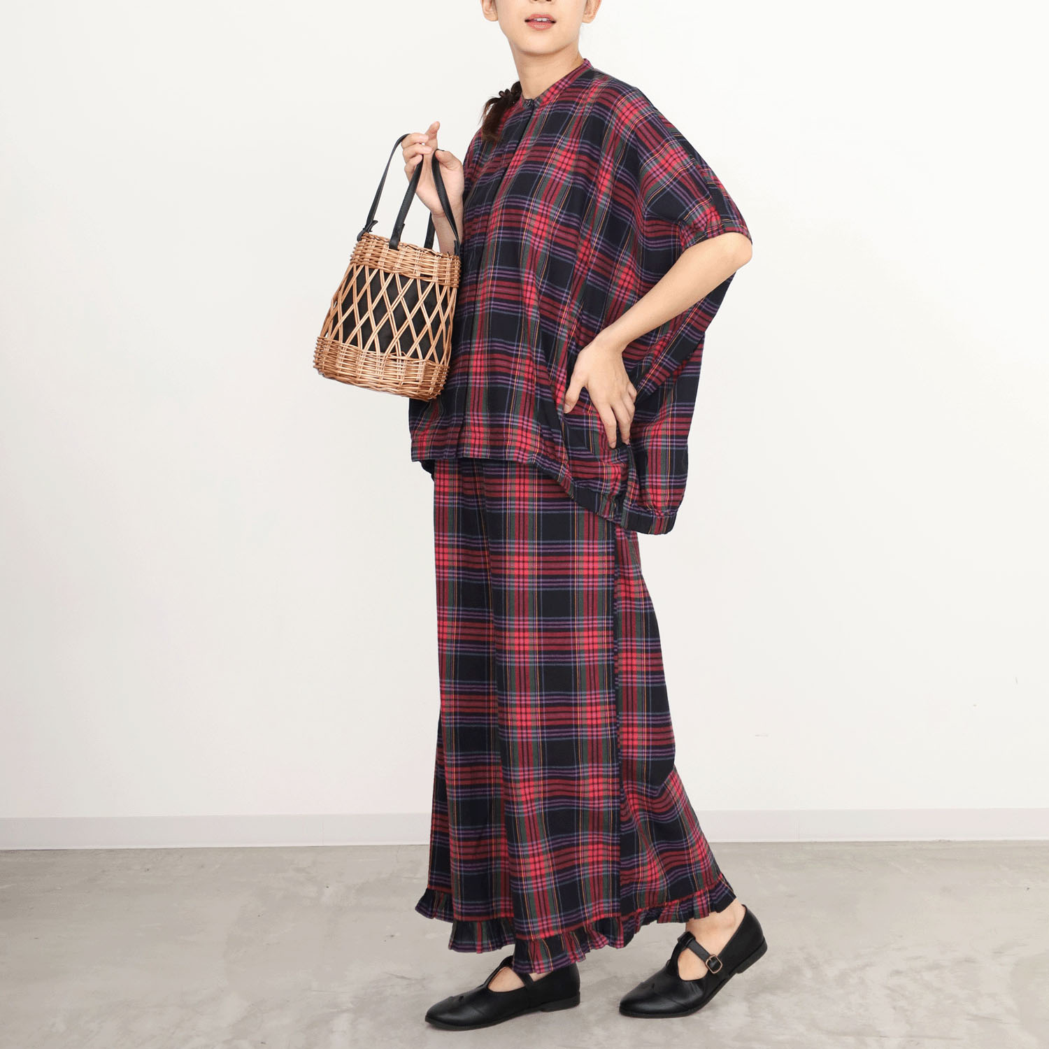 オーブ m．n マドラスチェックドルマンワイドシャツ - 画像6