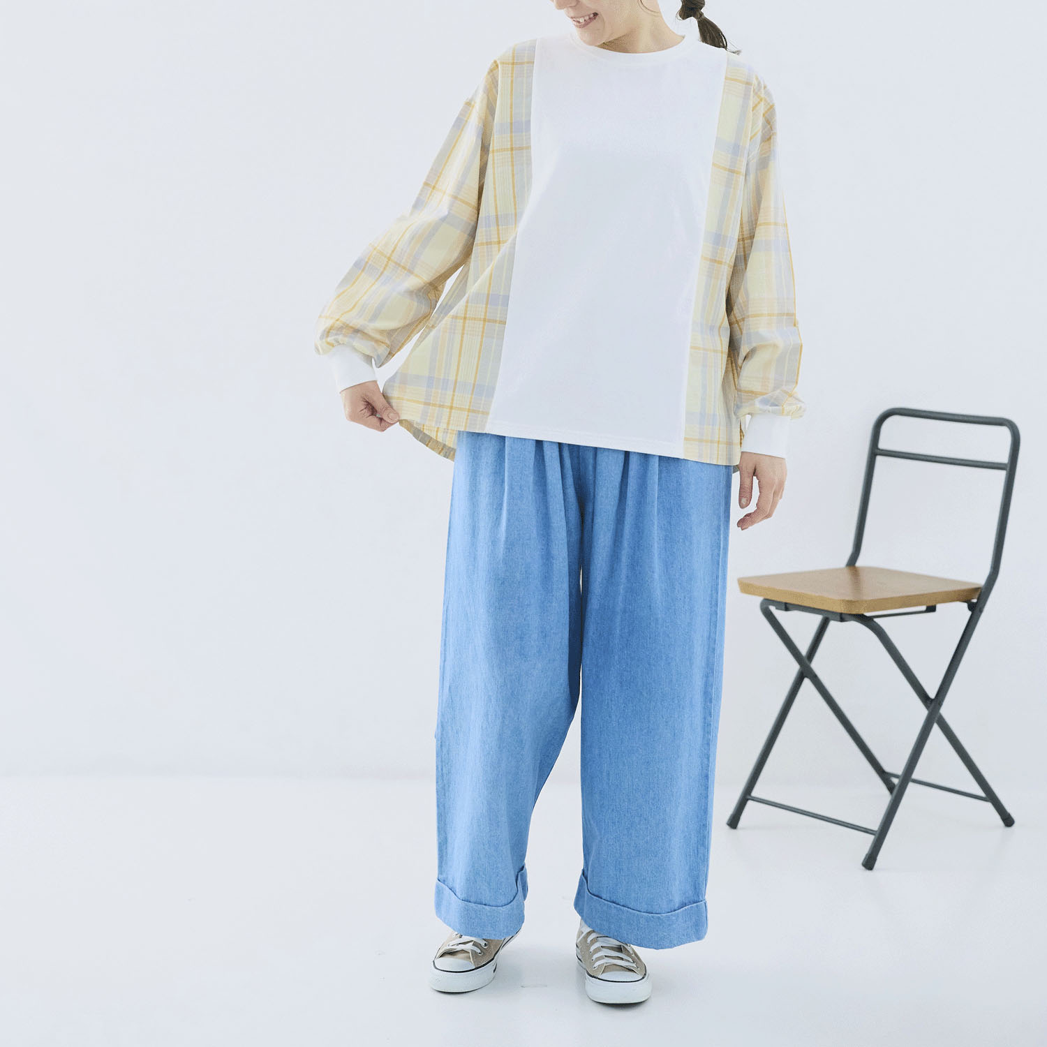 cloudnine ノンノ 綿麻チェック柄切替ブラウス - 画像5