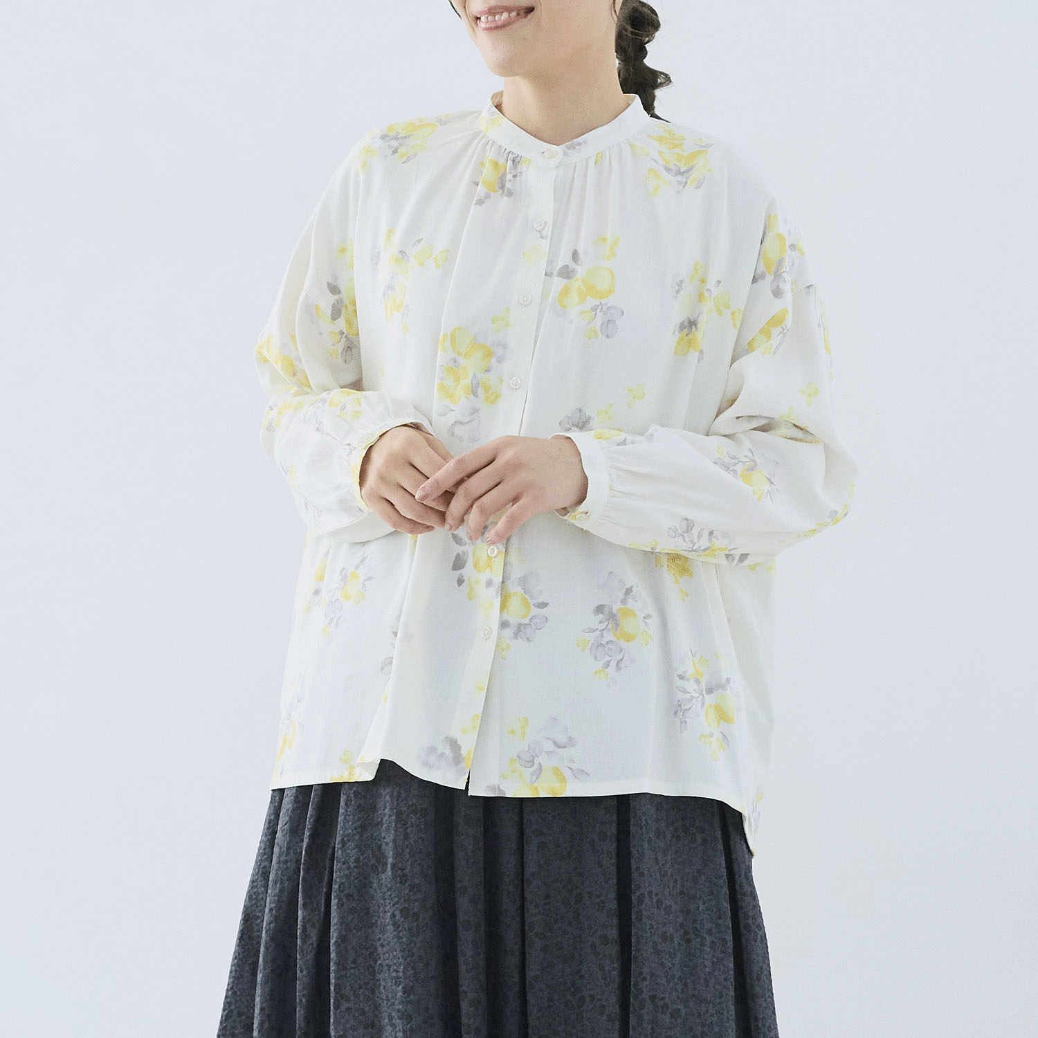 cloudnine ノンノ 水彩画植物柄ブラウス