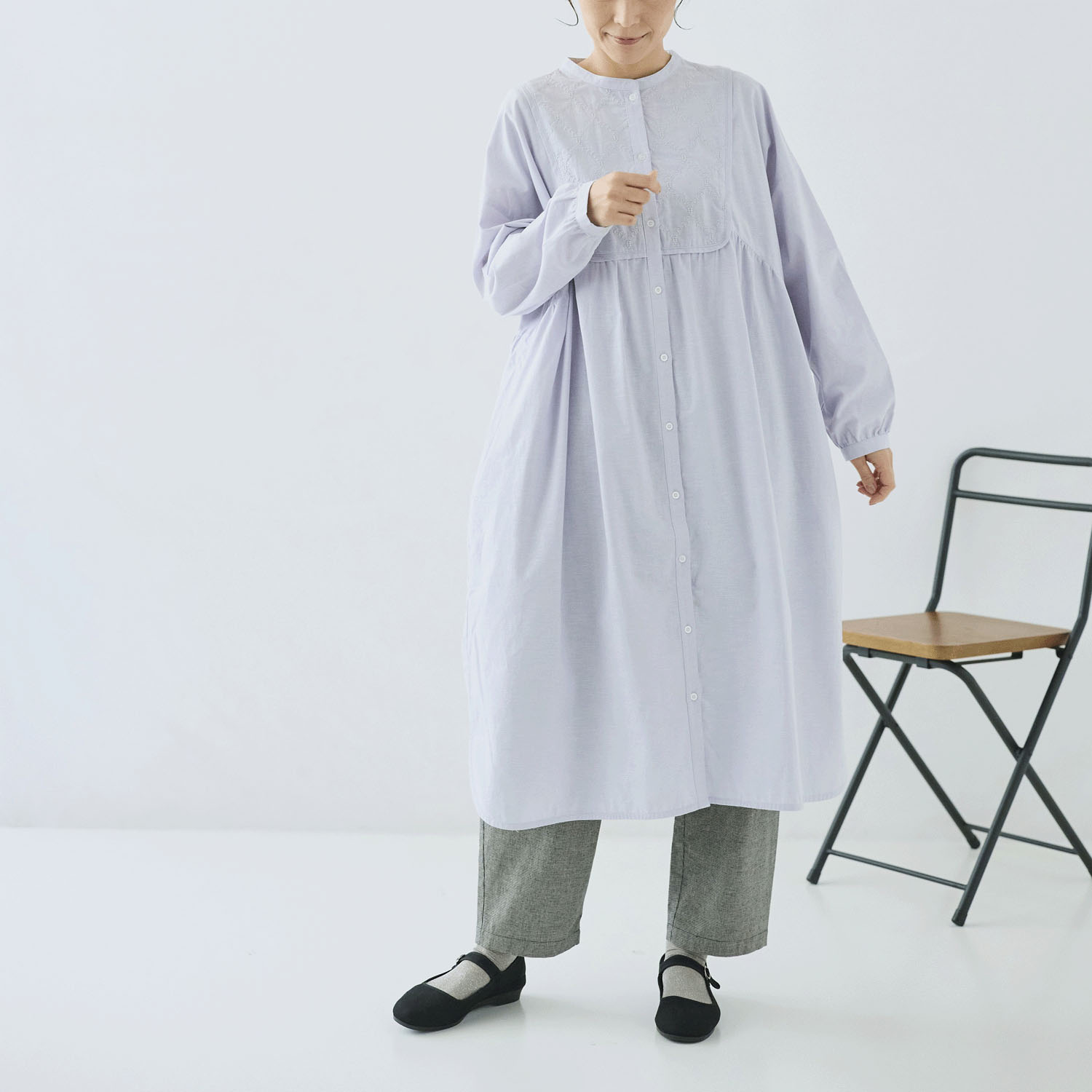 cloudnine ノンノ 綿麻刺繍切替前開きワンピース - 画像18