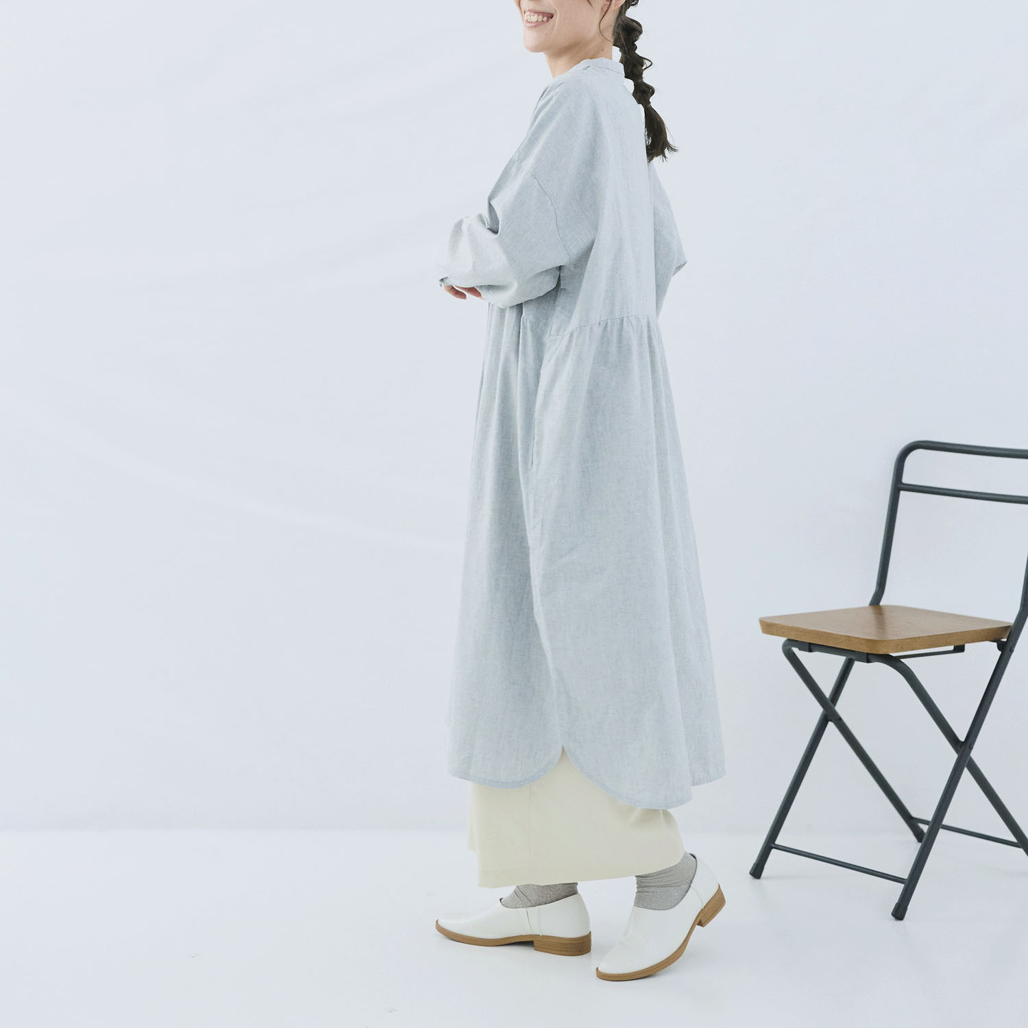 cloudnine ノンノ 綿麻刺繍切替前開きワンピース - 画像4