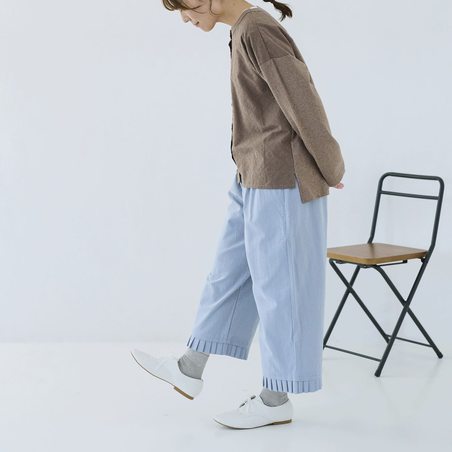 cloudnine ノンノ 刺繍切替ノーカラーカーディガン - 画像3