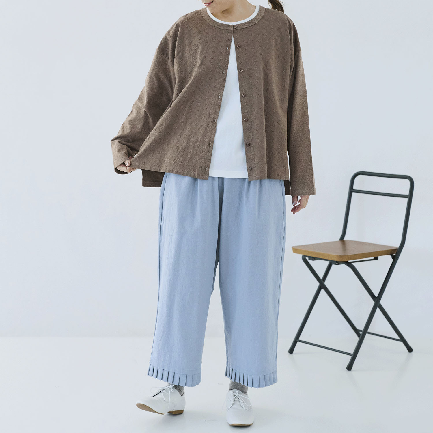 cloudnine ノンノ 刺繍切替ノーカラーカーディガン