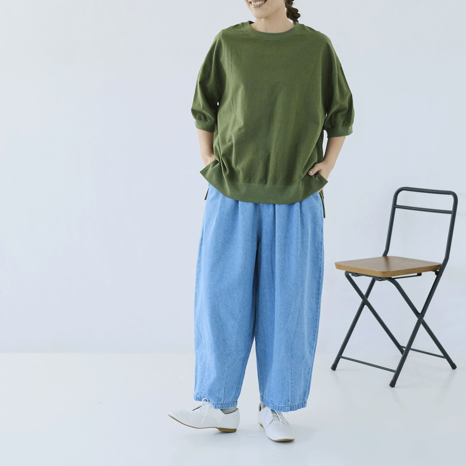 cloudnine ノンノ  綿麻レーヨン布帛×リブ切替5分袖ブラウス - 画像15