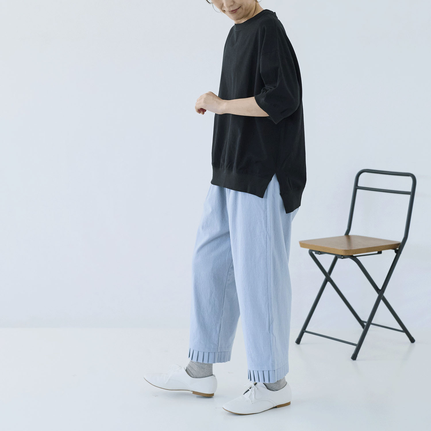 cloudnine ノンノ  綿麻レーヨン布帛×リブ切替5分袖ブラウス - 画像3