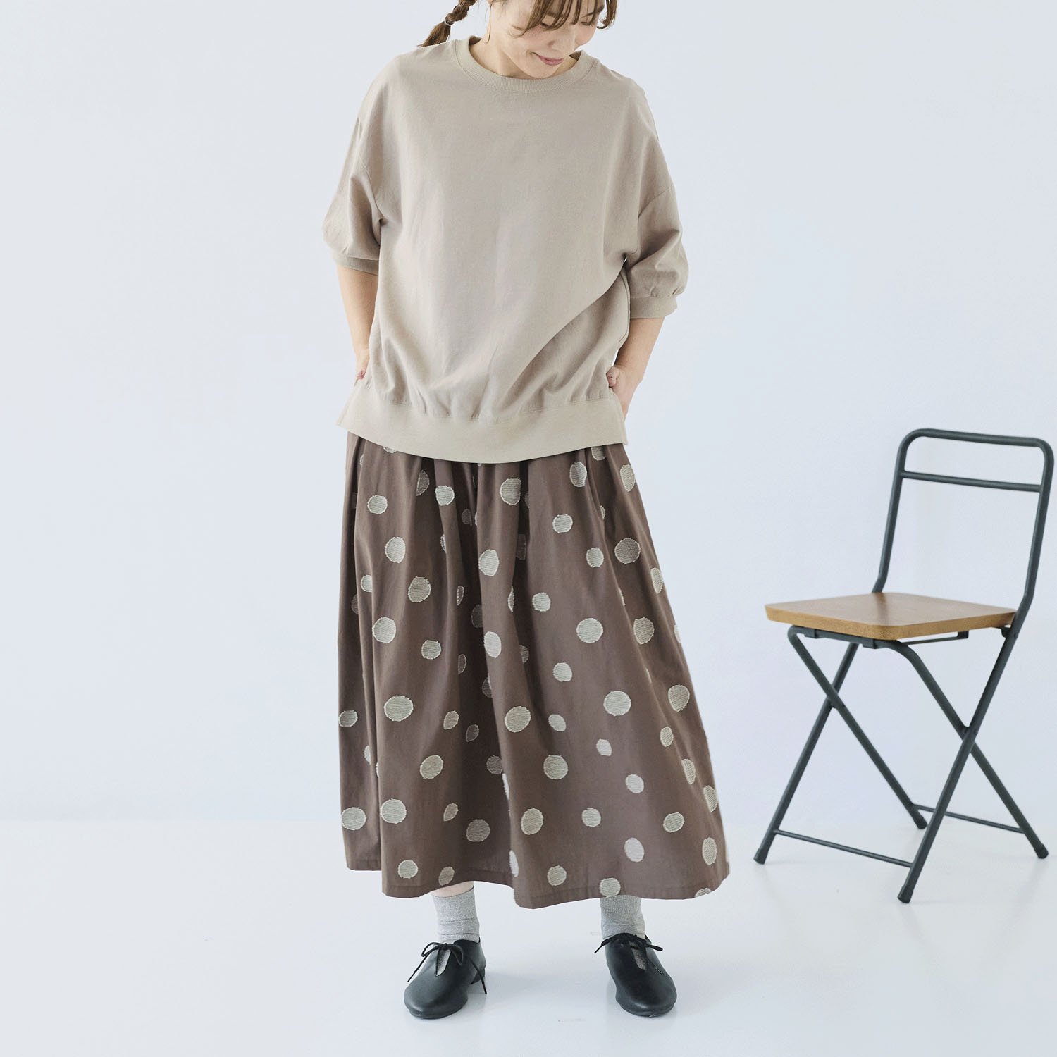 cloudnine ノンノ  綿麻レーヨン布帛×リブ切替5分袖ブラウス - 画像5